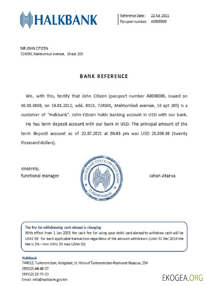Turkménistan , Halkbank , reference